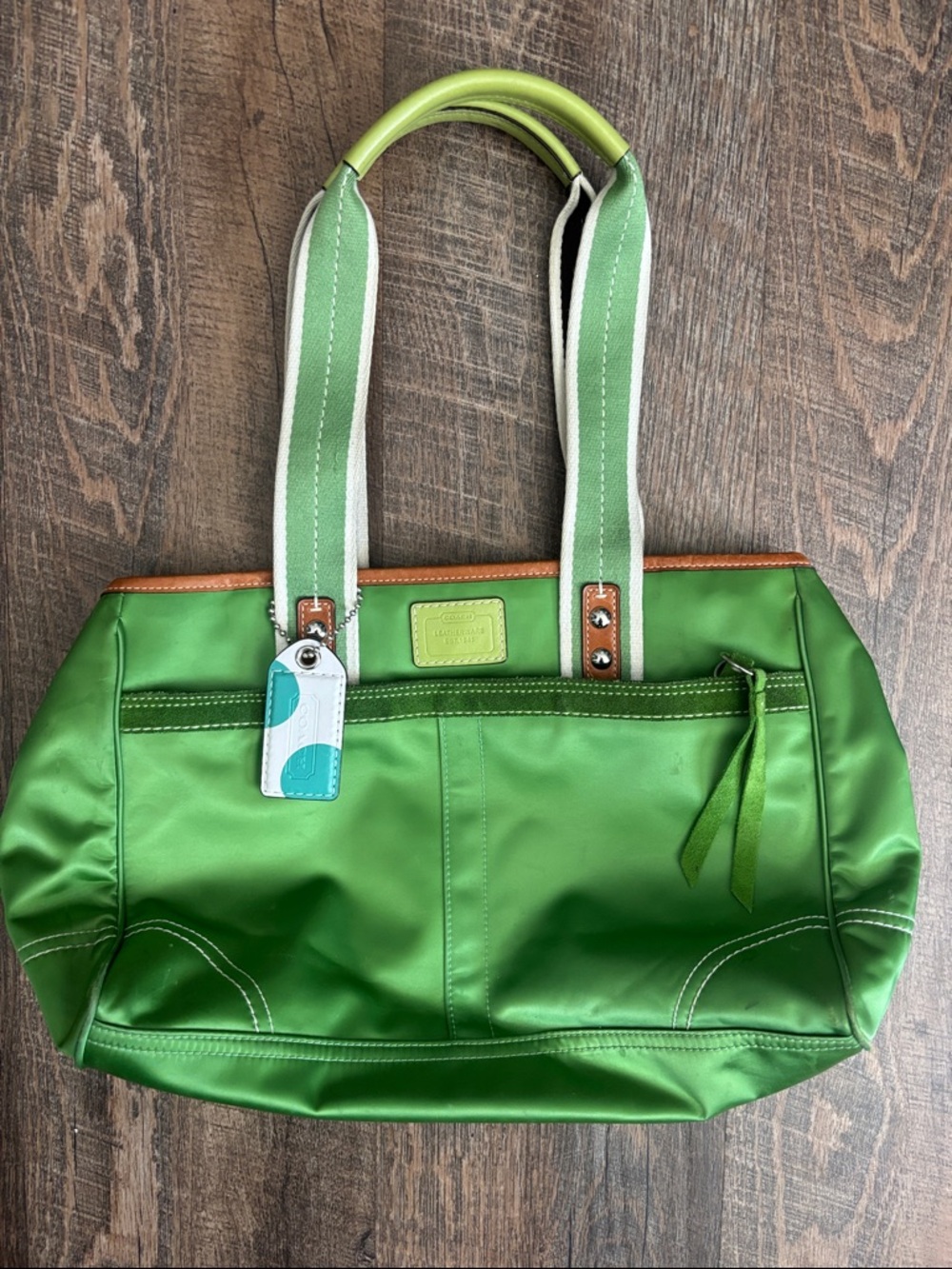 Coach Lime Green Nylon Tote with Cream-Trim Handles